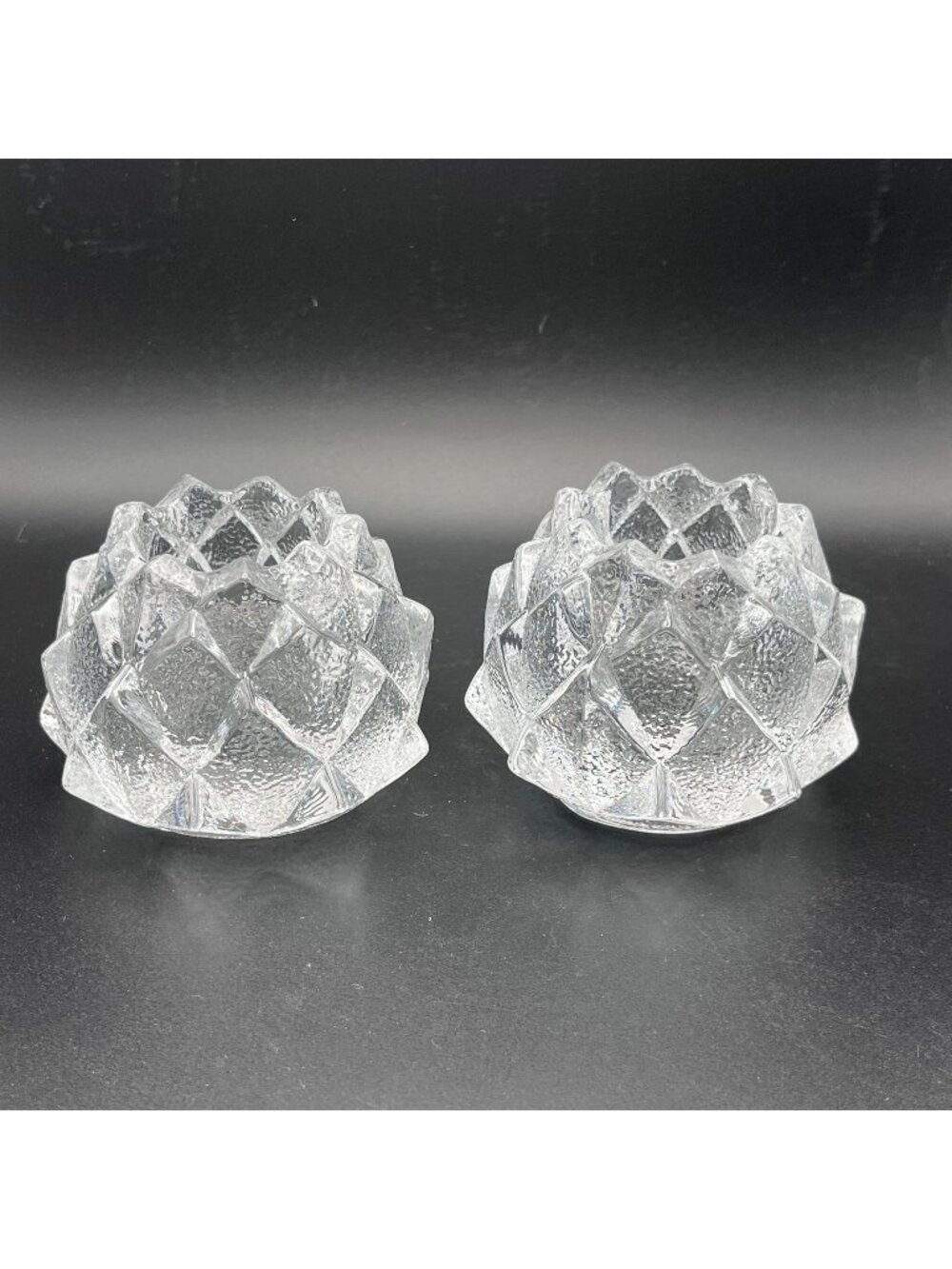 Orrefors Sweden Artichoke Firefly Tealight Candle Holders // Set of 2 // Texture
